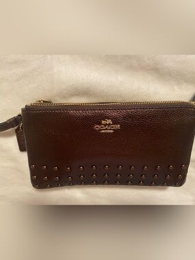 Coach Copper Leather Studded Wristlet with Gold Hardware